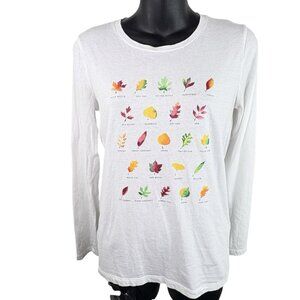 J. Crew Leaf Grid Autumn Fall Collector’s Tee Long Sleeve Top Women’s XS White